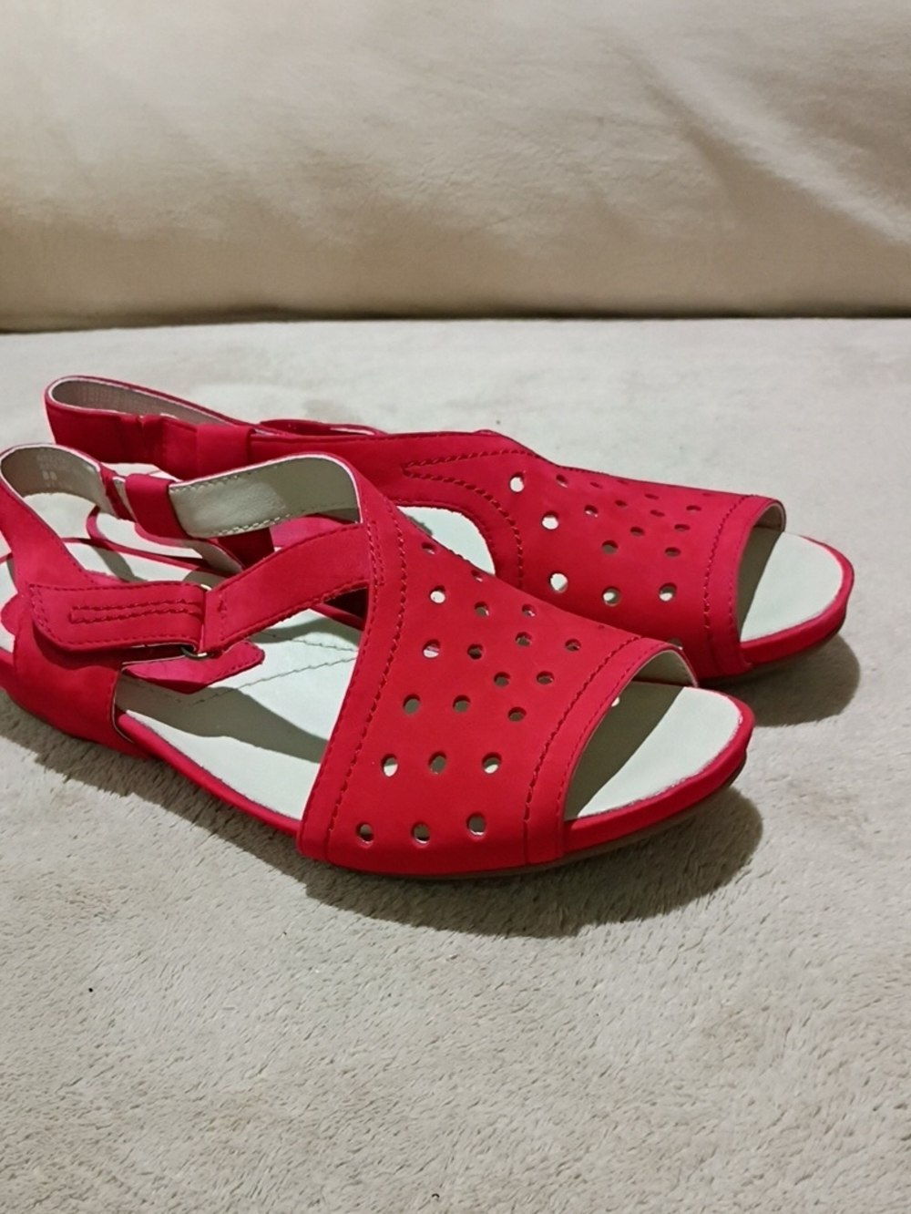 Bright Red Perforated Slingback Sandals